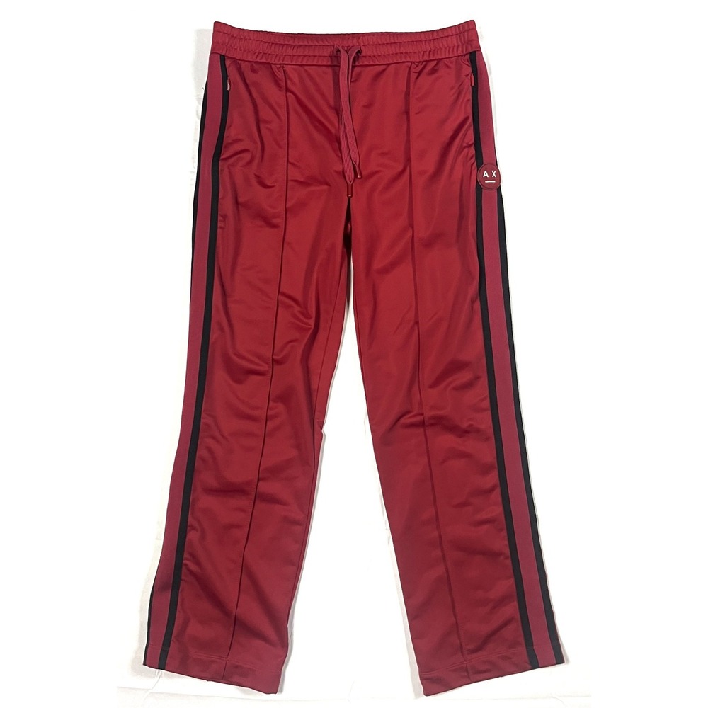 Armani Exchange Men's L Red Track Pants Black Stripe Knit 3GYP77 Performance Jog